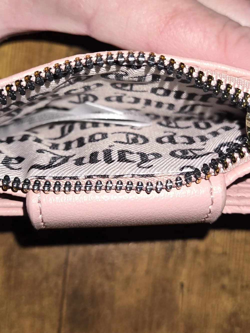 Juicy Couture Light Pink Embossed Leather Card Holder with Gold Plate
